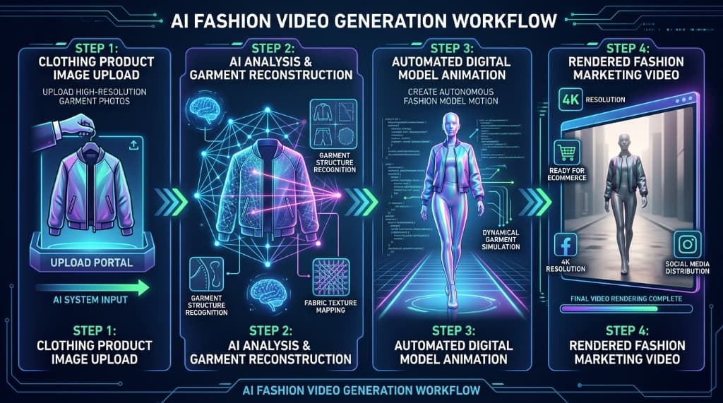 AI fashion video workflow infographic