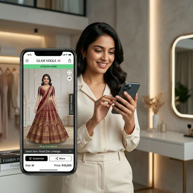 Futuristic AI virtual try-on interface
