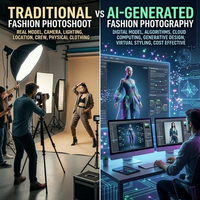 Comparison: Traditional vs AI fashion photoshoot