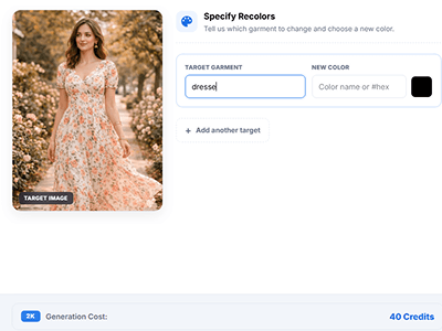 Select target garment in recolor modal