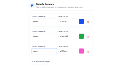 Choose new color entries in recolor modal