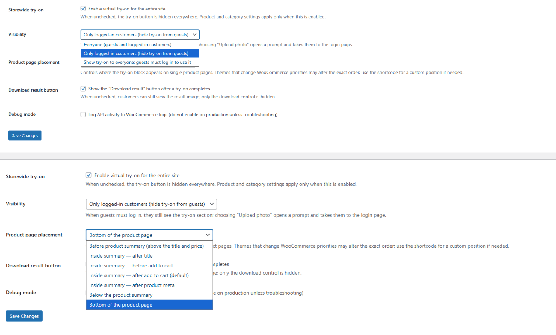 Storewide visibility and placement options in WooCommerce settings
