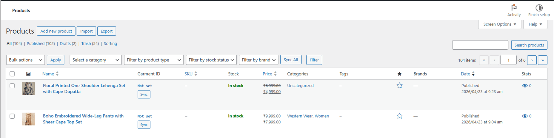 Sync all eligible WooCommerce products from products list