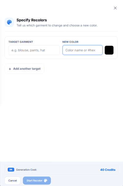 Recolor modal interface