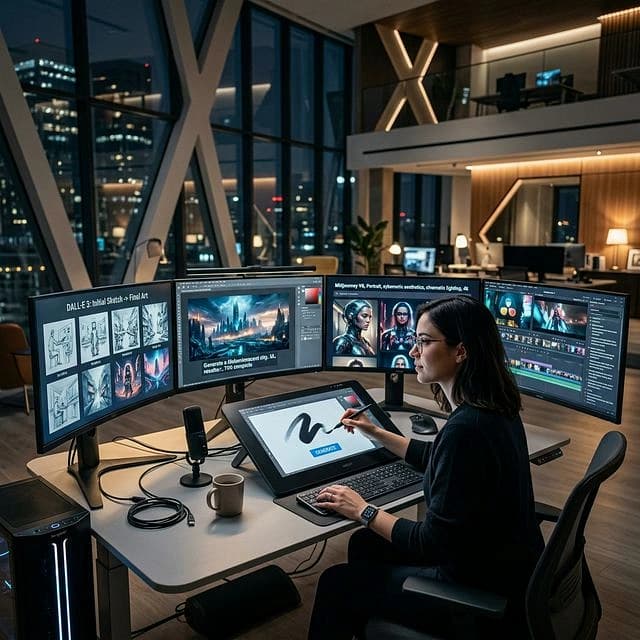 AI creative workstation layout