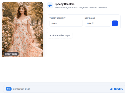 Select target garment in recolor modal