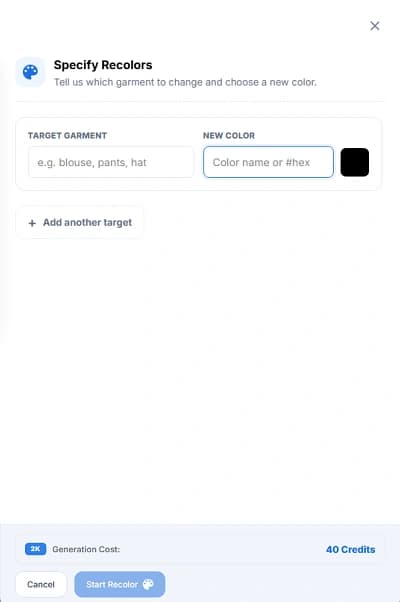Recolor modal interface